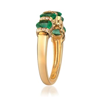 Gin and Grace 14K Yellow Gold Natural Zambian Emerald Ring with Natural Diamonds
