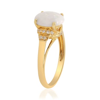 Gin & Grace 10K Yellow Gold Real Diamond Statement Ring (I1) with
Natural Australian Opal