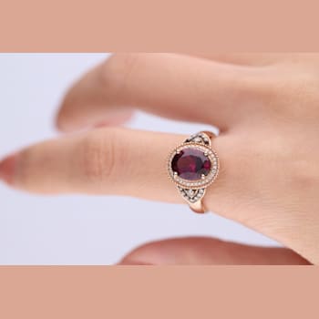 Gin & Grace 10K Rose Gold Real Diamond Ring (I1) with Raspberry
color Natural Rodholite Garnet