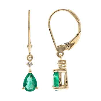 Gin and Grace14K Yellow Gold Natural Zambian Emerald Earrings with Real Diamonds