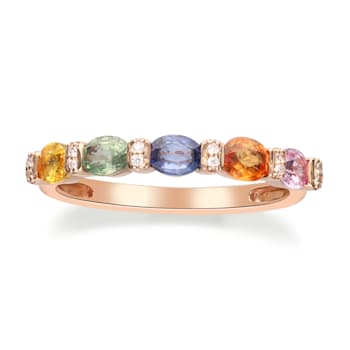 Gin & Grace 14K Rose Gold Real Diamond Ring (I1) with Natural Multi Sapphire