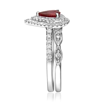 Gin & Grace 14K White Gold Natural Ruby With Real Diamond (I1) Ring