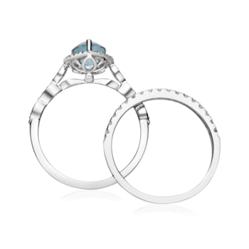 Gin & Grace 14K White Gold Aquamarine Ring with Diamond