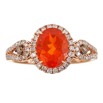 Gin & Grace 14K Yellow Gold Natural Fire Opal with Brown & Real
White Diamond Ring