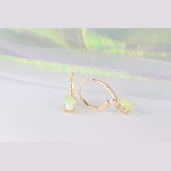 Gin & Grace 14K Yellow Gold Real Diamond(I1) LeverBack Drop Earring
with Natural Australian Opal