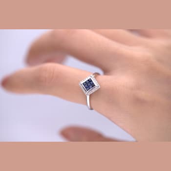 Gin & Grace 10K White Gold Diamond Ring with Blue Sapphire
