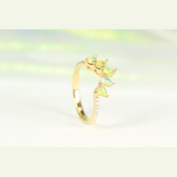 Gin & Grace 18K Yellow Gold Real Diamond Ring (I1) with Natural Opal