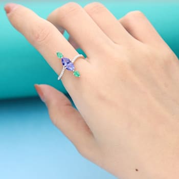 Gin and Grace 18K White Gold Natural Zambian Emerald & Tanzanite
Ring with Real Diamonds