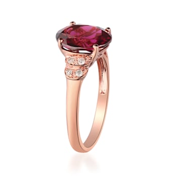Gin & Grace 14K Rose Gold Real Diamond Ring (I1) with Raspberry
color Natural Rhodolite Garnet