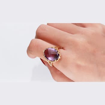 Gin & Grace 14K Yellow Gold Amethyst Ring with Diamond