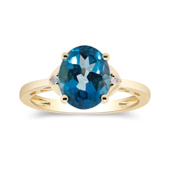 Gin & Grace 10K Yellow Gold Real Diamond Anniversary Ring (I1) with
Natural London Blue Topaz