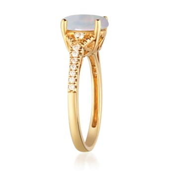 Gin & Grace 10K Yellow Gold Real Diamond Anniversary Ring (I1) with
Natural Australian Opal