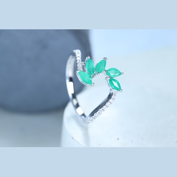 Gin and Grace 18K White Gold Natural Zambian Emerald Ring with Real Diamonds