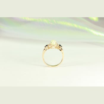 Gin & Grace 14K Yellow Gold Natural Australian Opal, Blue Sapphire
with Real Diamond Ring