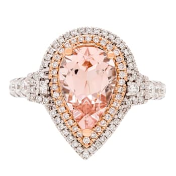 Gin & Grace 14K Two-Tone Gold Real Diamond Ring (I1) with Genuine Morganite