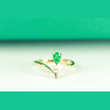Gin and Grace 14K Yellow Gold Natural Zambian Emerald Ring with Natural Diamonds