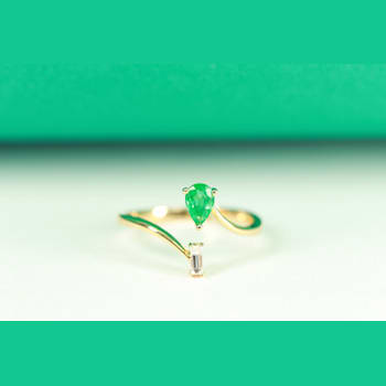 Gin and Grace 14K Yellow Gold Zambian Emerald Ring with Diamonds