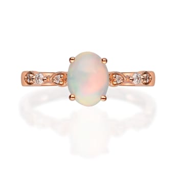 Gin & Grace 14K Rose Gold Opal Ring with Diamond (I1)