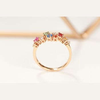 Gin & Grace 18K Rose Gold Real Diamond Ring (I1) with Natural Multi Sapphire
