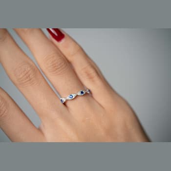Gin & Grace 14K White Gold Real Diamond Ring (I1) with Natural Blue Sapphire