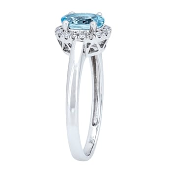 Gin & Grace 10K White Gold Aquamarine Ring with Diamond