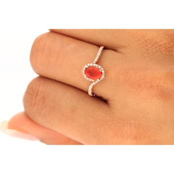 Gin & Grace 10K Rose Gold Real Diamond Anniversary Engagement Ring
(I1) with Natural Fire Opal