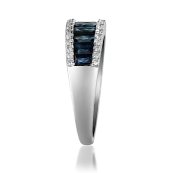 Gin and Grace 10K White Gold Natural Blue Sapphire Ring with Real Diamonds