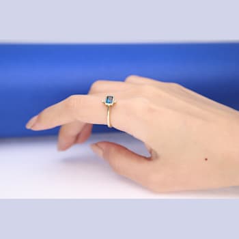 Gin & Grace 14K Yellow Gold Real Diamond Ring (I1) with Genuine
London Blue Topaz