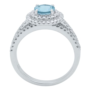 Gin & Grace 14K White Gold Real Diamond Halo Style Anniversary
Engagement Ring with Aquamarine