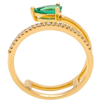 Gin & Grace 18K Yellow Gold Natural Zambian Emerald Ring with Real Diamonds
