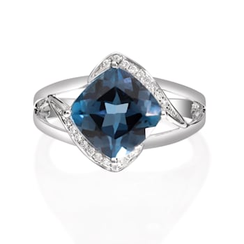 Gin & Grace 10K White Gold Real Diamond Ring (I1) with Genuine
London Blue Topaz