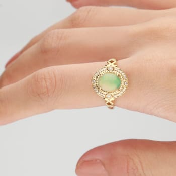 Gin & Grace 14K Yellow Gold Real Diamond Ring (I1) with Natural Opal