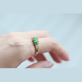 Gin & Grace 10K Yellow Gold Natural Zambian Emerald Ring with Real Diamonds