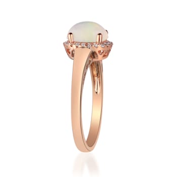 Gin & Grace 14K Rose Gold Real Diamond Ring (I1) with Natural Opal