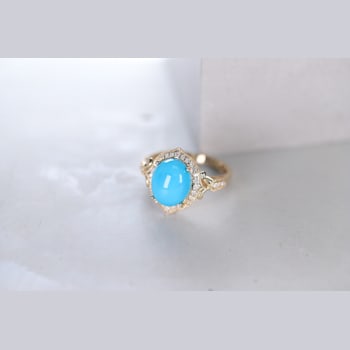 Gin and Grace 14K Yellow Gold Natural Turquoise Ring with Real Diamonds