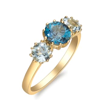 Gin & Grace 10K Yellow Gold Real Diamond Ring (I1) with Aquamarine
& London Blue Topaz