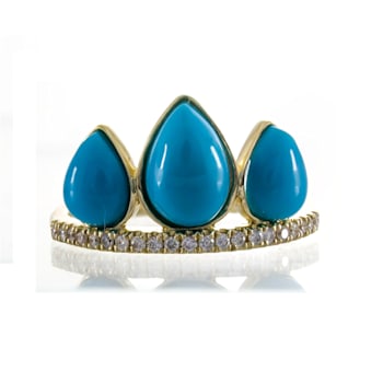 Gin and Grace 18K Yellow Gold Natural Turquoise Ring with Real Diamonds