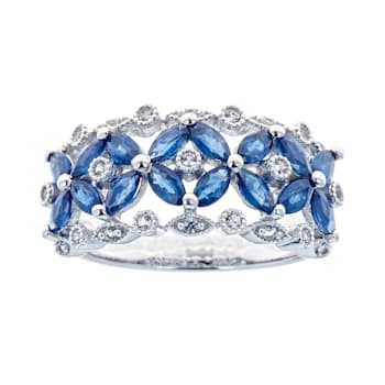 Gin & Grace 925 Sterling Silver Real Diamond Wedding Ring (I1) with
Natural Blue Sapphire