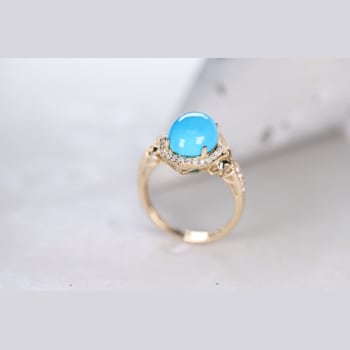 Gin and Grace 14K Yellow Gold Natural Turquoise Ring with Real Diamonds