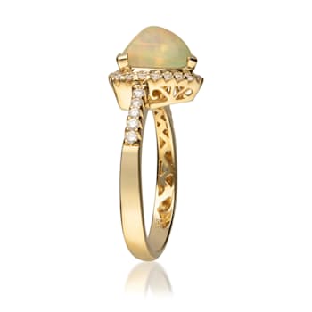 Gin & Grace 14K Yellow Gold Real Diamond Ring (I1) with Natural
Ethiopian Opal