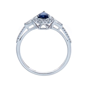 Gin & Grace 18K White Gold Diamond Ring with Blue Sapphire