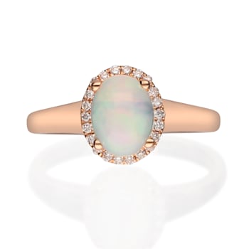 Gin & Grace 14K Rose Gold Real Diamond Ring (I1) with Natural Opal