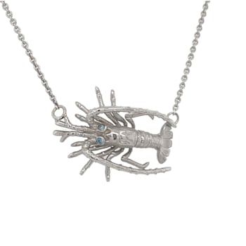 Sterling Silver Lobster Necklace with Rolo Chain and Blue CZ Accents.