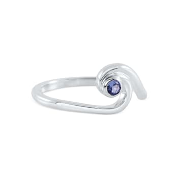 Sterling Silver Wave Ring with Blue CZ Center.