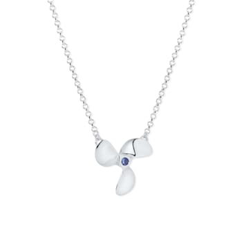 Sterling Silver Propeller Rolo Chain Necklace with Blue CZ Accent.