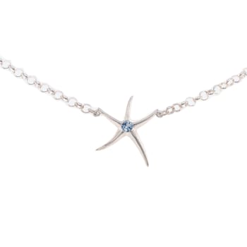 Sterling Silver Starfish Anklet with Blue CZ Center Stone.