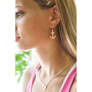 Sterling Silver Anchor Rolo Chain Necklace with Blue CZ Accent.