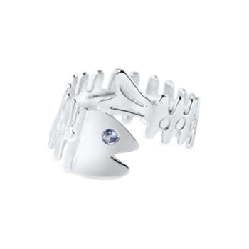 Sterling Silver Bonefish Ring with Blue CZ Accent.