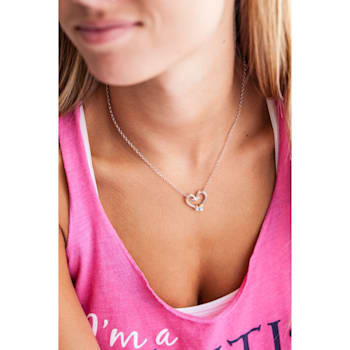 Sterling Silver Small Fishing Hook Heart Necklace with Blue CZ Accent.