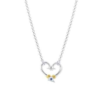 Sterling Silver Small Fishing Hook Heart Necklace with Blue CZ Accent.